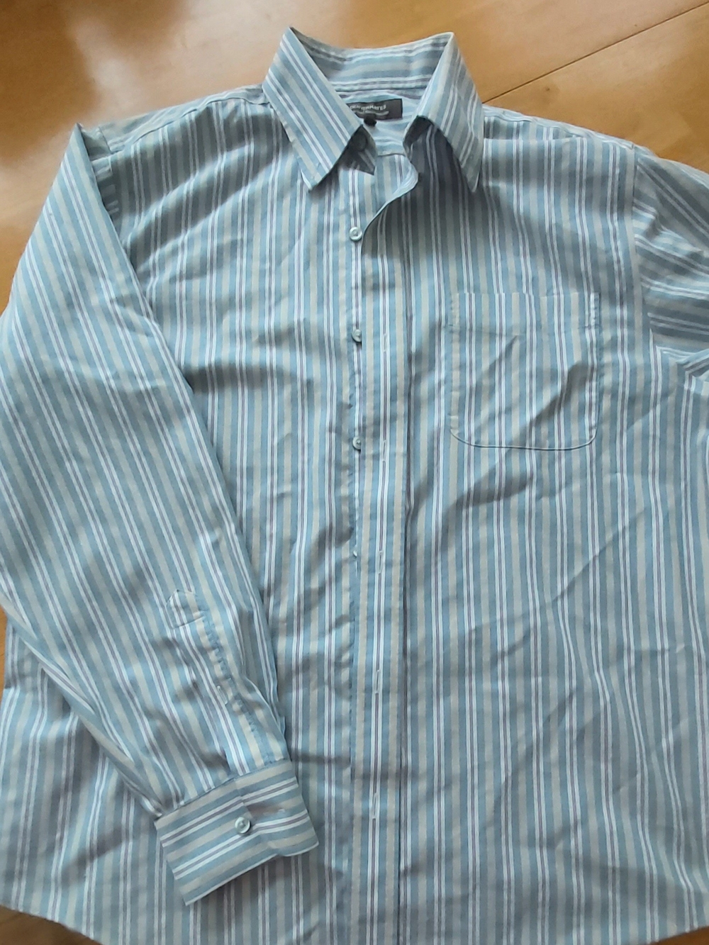Denver Hayes Light Blue and White Striped Men's Dress Shirt